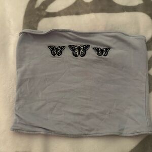 Light Blue Tube Top with Butterfly Design